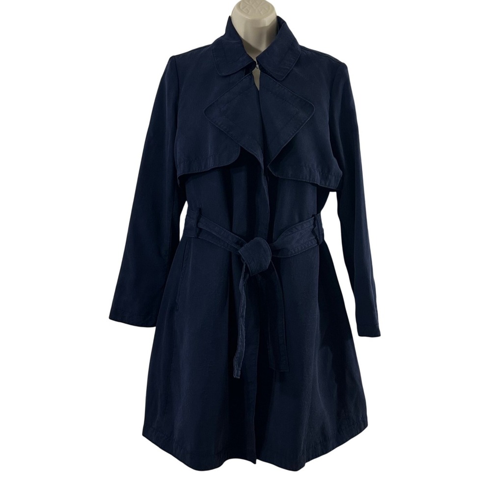 Banana Republic Navy Blue Tencel Lyocell Belted Trench Coat Small Drape Jacket